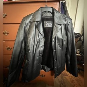 Fur-lined leather black jacket